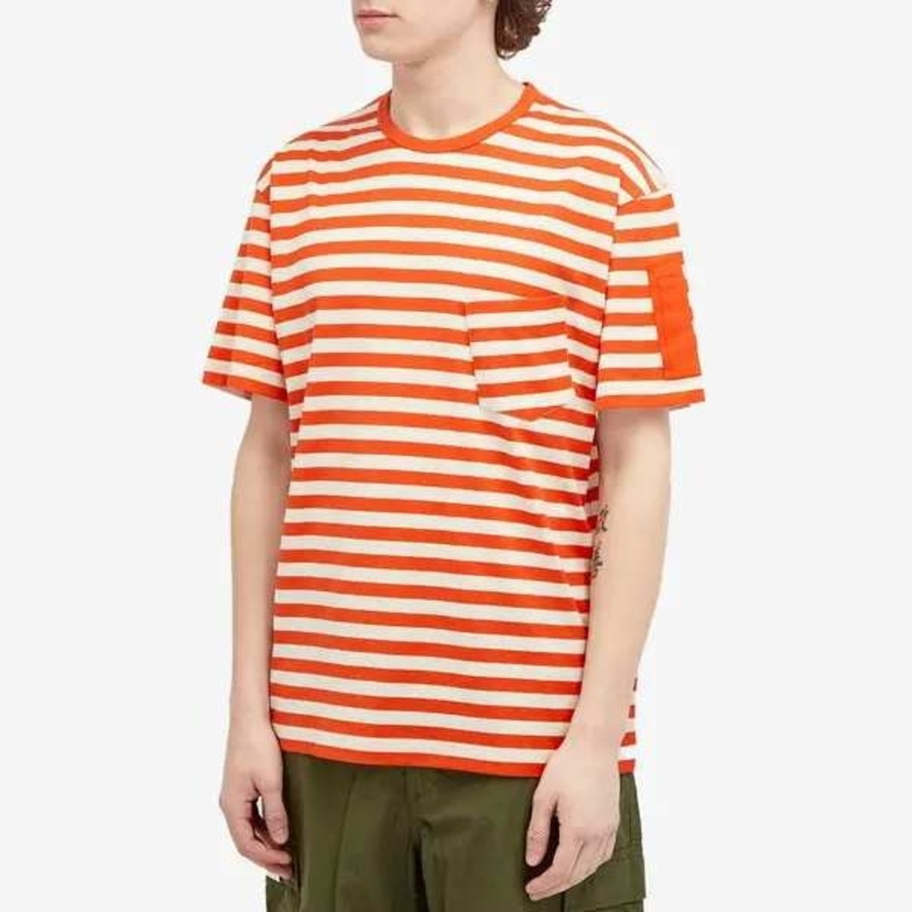 Sunspel Nigel Cabourn Striped Pocket T-Shirt Orange Cream Made in England M